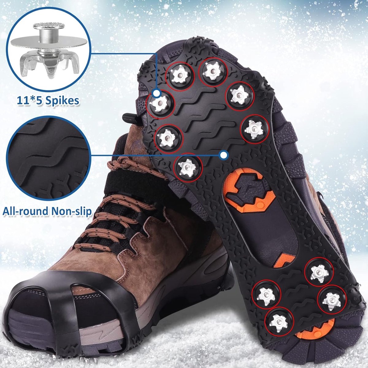 Candala Antislip schoennoppen 11 tanden universele ijspompen tractie voor sneeuw ijs wandelen jagen en wandelen in de winter Zilver
