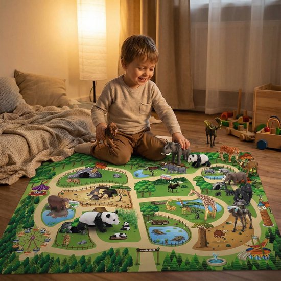 Babyspeelkleed met dieren - Speelmat - Speelkleed Baby - Montessori Speelgoed - Educatief speelgoed 3 jaar - Speelkleed - Baby gym - Educatief speelgoed 1 jaar - Baby speelgoed - Sensorisch speelgoed - Speelmat inclusief dieren - Kind XL - 145x89cm — afbeelding 2