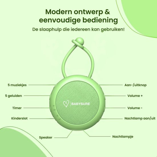 BabySure White Noise Machine - Rustgevend babyslaapliedje, zacht nachtlampje & 15 kalmerende geluiden - USB oplaadbaar - Bevordert diepe en rustige slaap voor baby’s van BabySure — afbeelding 2