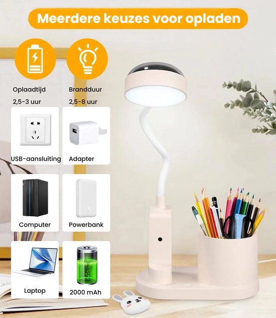 LED Bureau Lamp voor Kinderen met Sterrenprojectie - Draadloze Tafel Lamp met Pennenhouder en Oplaadbare Leeslamp — afbeelding 5