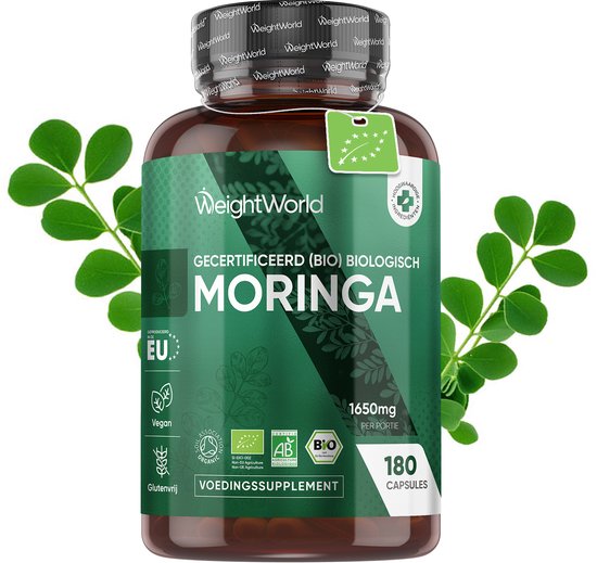 WeightWorld Biologische Moringa capsules - 1650 mg - 180 capsules - Rijk aan vitamines, mineralen en antioxidanten