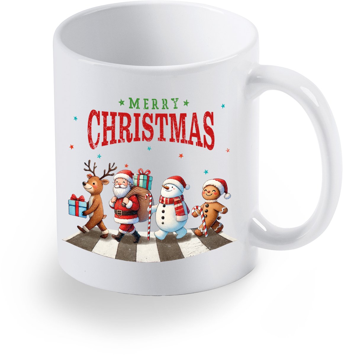 Bedrukte beker Christmas op Abby Road zebrapad - Koffie mok - Geschenk - gepersonaliseerd cadeau