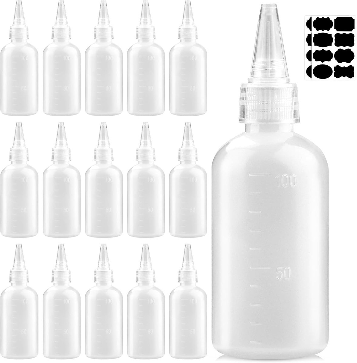 16pcs squeeze flessen - 100ml spuitflessen - dispenser flessen - saus flessen - ketchup flessen - plastic keukenaccessoires