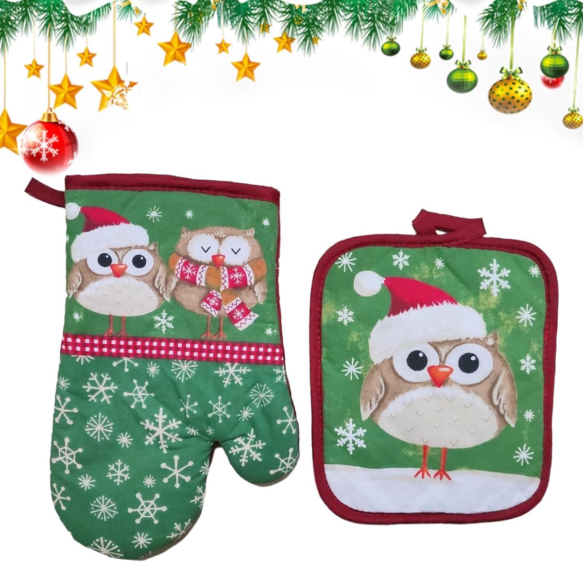 2Pcs Kerst Baking Gloves - Oven Gloves - Hittebestendige Non-slip Koken voor Keuken Barbecuing en BBQ