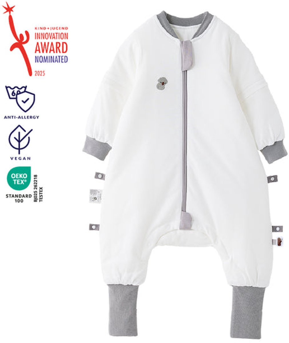 vos&bos PureGlow Slaapzak met Benen voor Gevoelige Huid - Antislip Voetjes - 2.0 TOG - L (92-104) - Grijze Koala