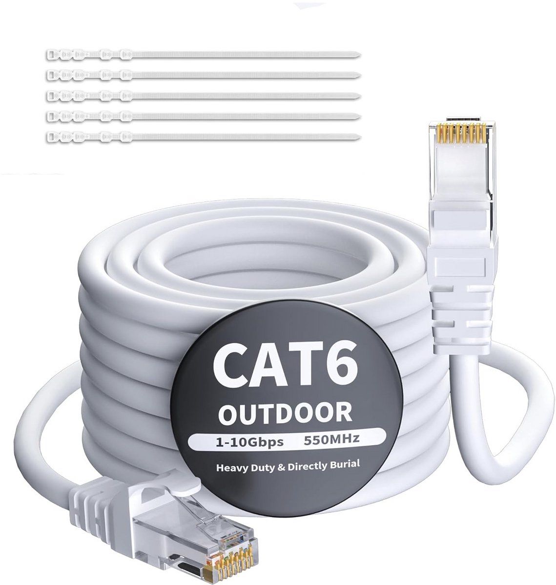 CAT 6 Ethernet-kabel 10 meter waterdicht voor binnen en buiten, Gigabit UTP RJ45 LAN-kabel voor POE-camera en modem