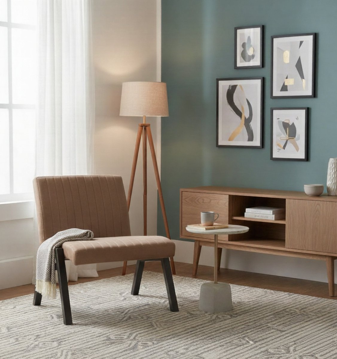 Fauteuil Microfiber Naturel – Verstelbare Rugleuning – Industrieel Zwart Metaal Frame – Comfortabel & Trendy – 60 x 60 x 85 cm – Altameubel