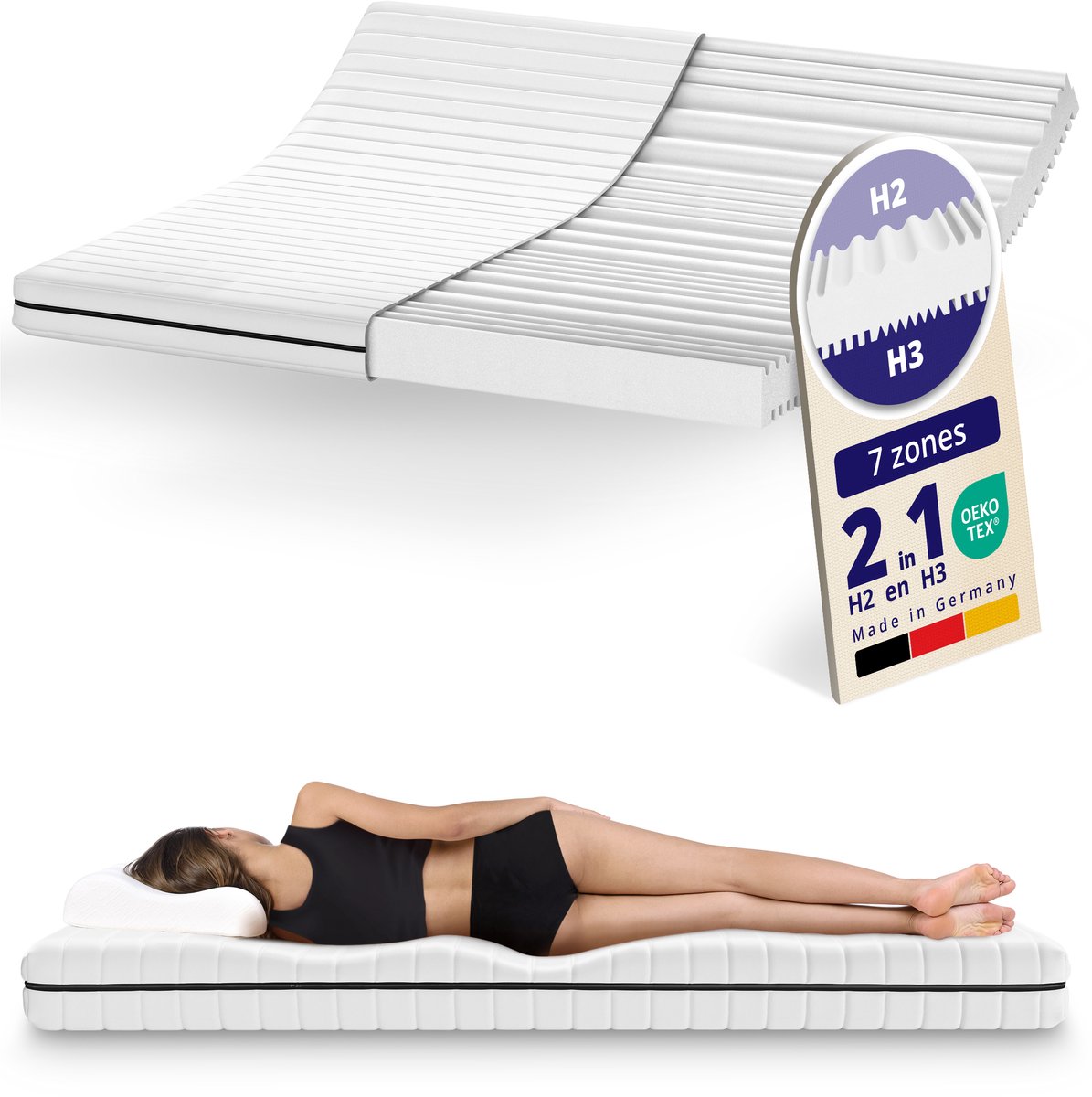 Matras - 180x200 - 7 zones - koudschuim - premium plus tijk - 15 cm - Zacht