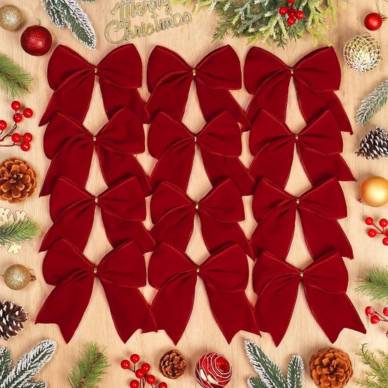 12 stuks fluwelen strikken voor de kerstboom, rode strikken als 12 stuks fluwelen strikken voor de kerstboom, rode strikken als