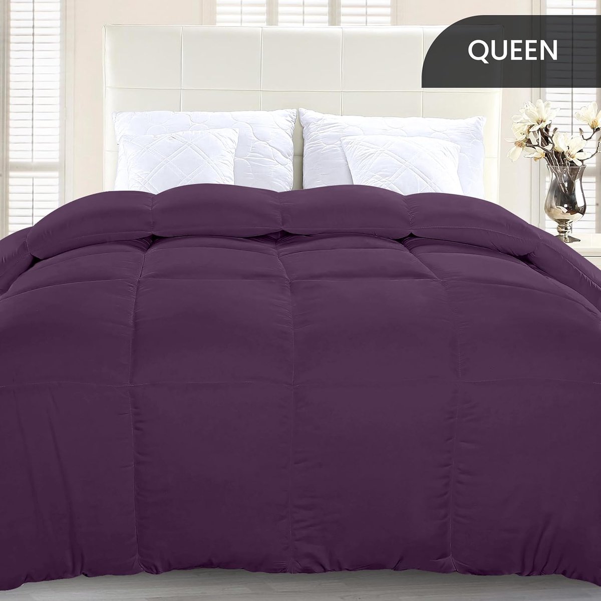 Candala Winter Bedding Dekbed, dekbed, gewatteerd dekbed met hoeklipjes, doos gestikt, alternatieve dekbedden, queensize (pruim)