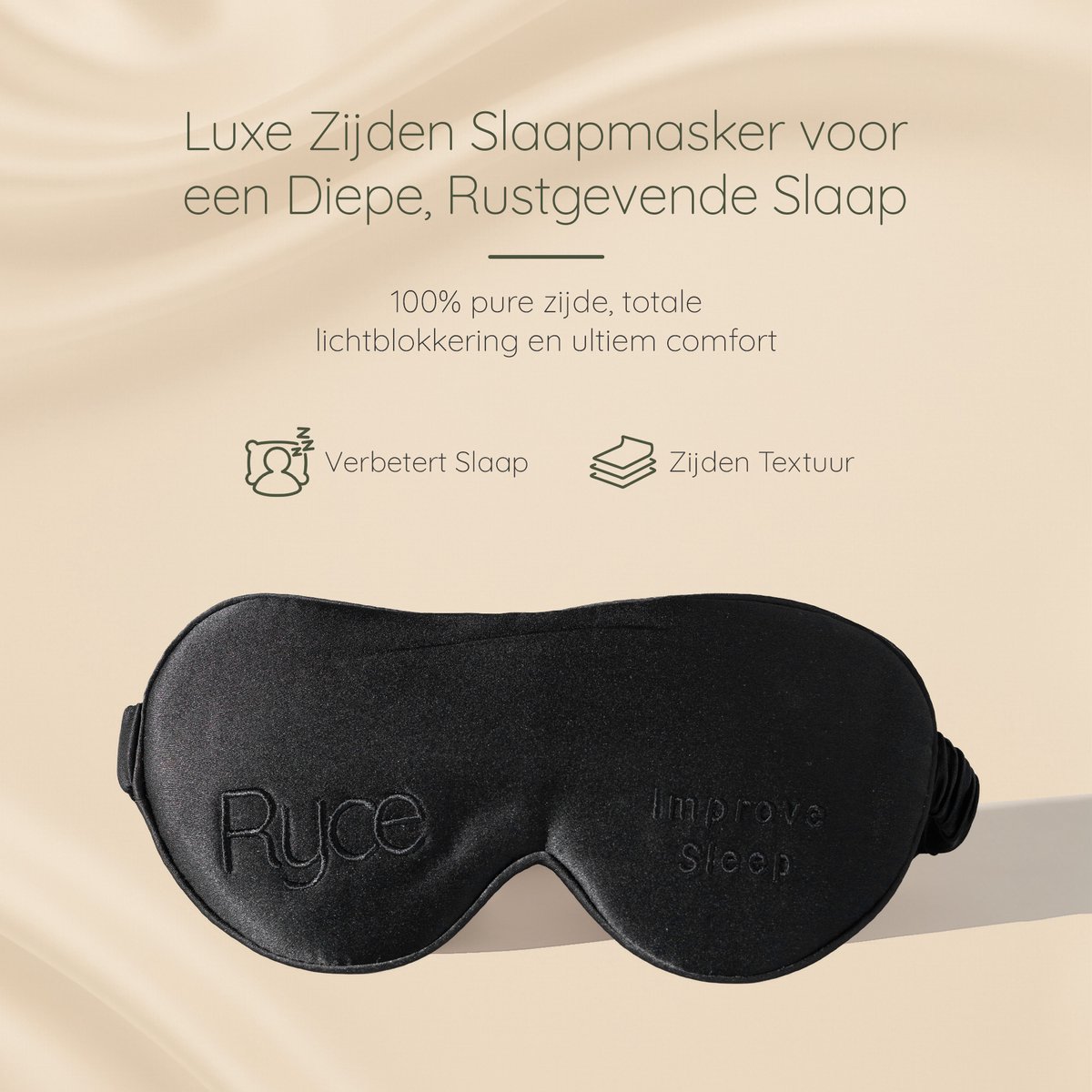 Ryce® Zijden Slaapmasker - Oogmasker - Vrouwen & Mannen - Cadeau - Zwart — afbeelding 8