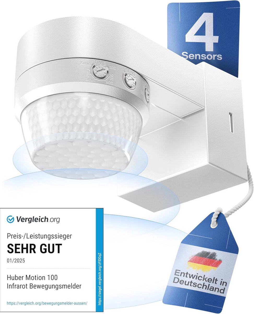 360° Infrarood Bewegingsmelder met 4 Sensores en Fresnel-lens - IP65 Geschikt voor LED