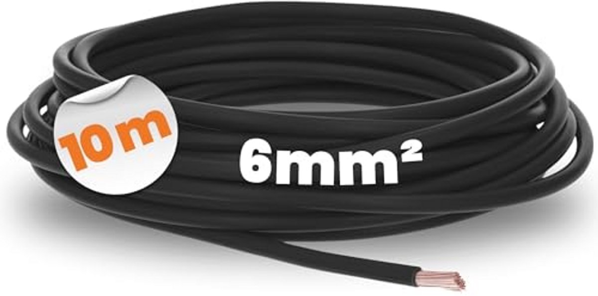 Flexibele 10 m 6 mm² kabel H07V-K - Enkele ader kabel zwart