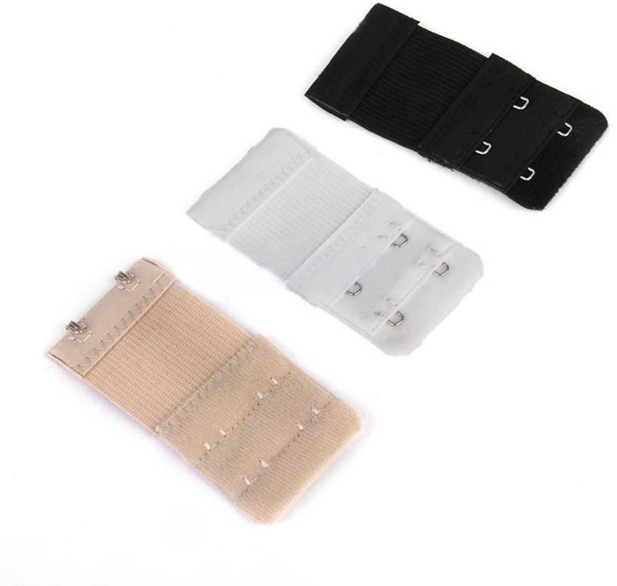 3x Beha verlengstuk - 2 Haaks - Elastisch - BH extender - Beha band verlengen - Universeel - Beige/zwart/wit - Jonyx