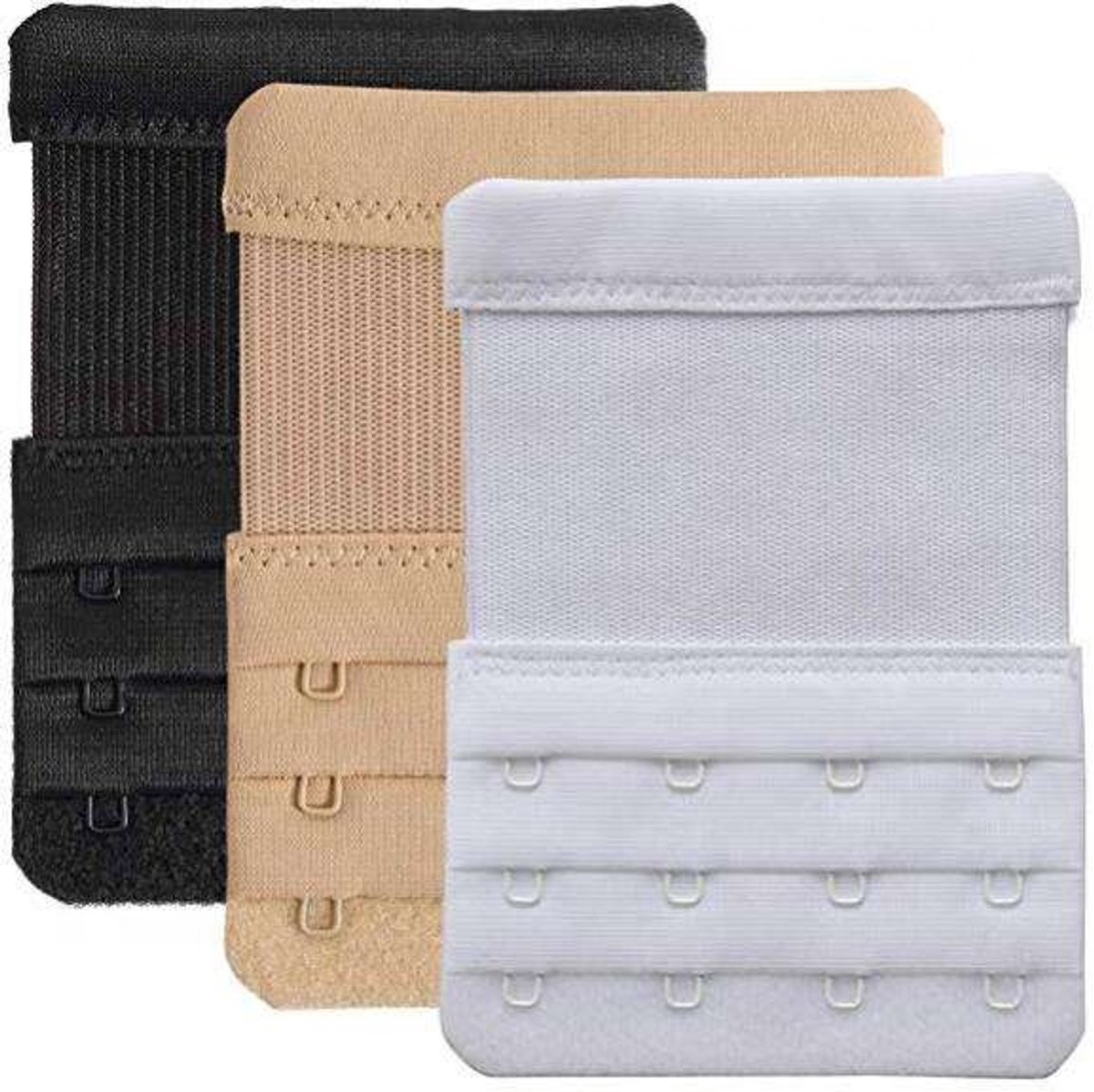 6x Beha verlengstuk - 4 Haaks - Elastisch - BH extender - Beha band verlengen - Universeel - Beige/zwart/wit - Jonyx