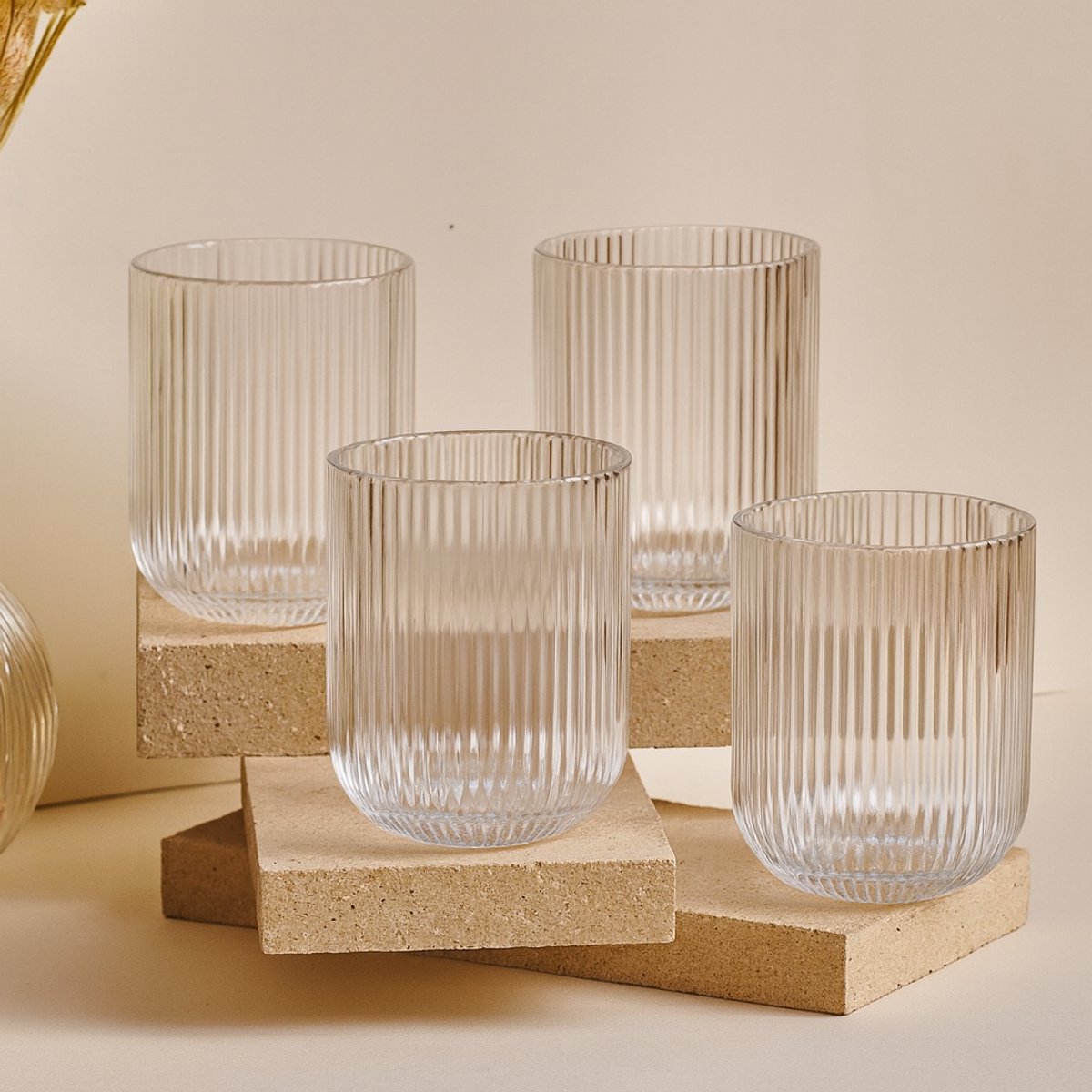 Bavary - drinkglazen set - ribbelglas 250 ml - transparant - set van 6 - vaatwasbestendig