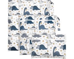 3 Pcs Reusable Zipper Wet Dry Bag - Waterproof Wet Swimsuit Bag - Baby Diaper Wet Bag voor Travel - Beach - Camping - Gym - Swimming (Dinosaur) - Blauw - Wet dry bag