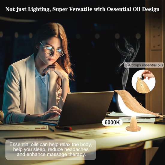 Draadloze Vogellamp met 3 Kleuren Temperatuur en Dimmer - Touch Nachtlampje en Aroma Diffuser voor Kinderen van Merkloos — afbeelding 4