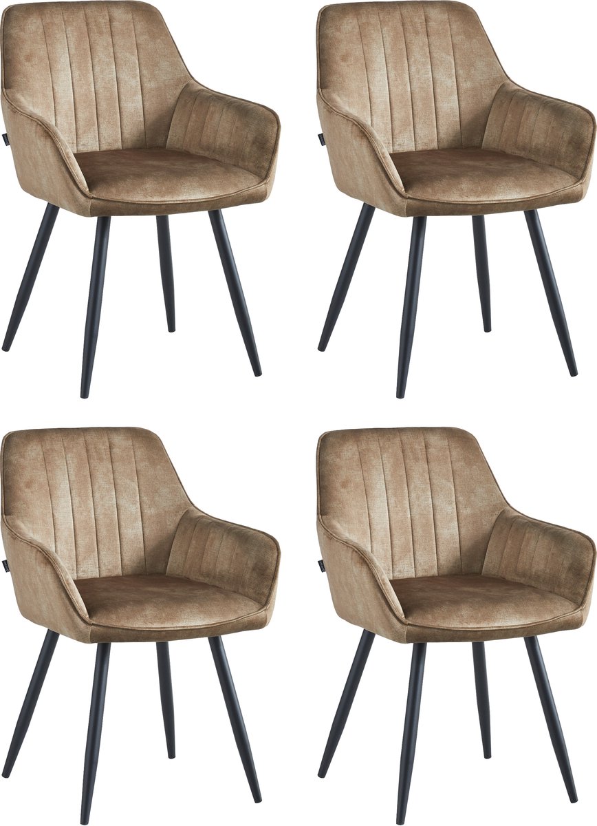 Colenis® - Ozzy Eetkamerstoel - Set Van 4 - Taupe - Adoré Velvet - Industrieel - Met armleuning