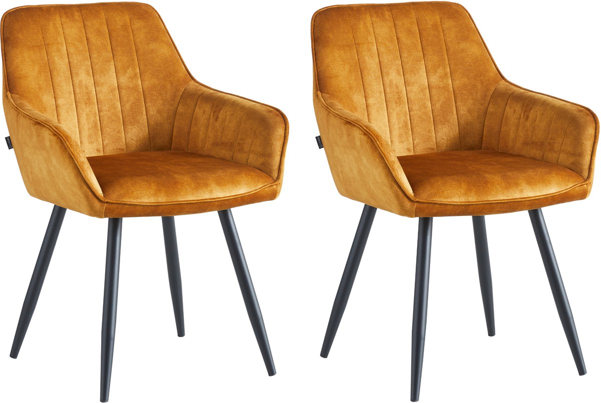 Colenis® - Ozzy Eetkamerstoel - Set Van 2 - Honey - Adoré Velvet - Industrieel - Met armleuning