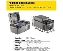 ROOTY mini koelkast - Mini koelkast met vriesvak - Coolbox - Minibar - Draagbaar - 20L - Grijs