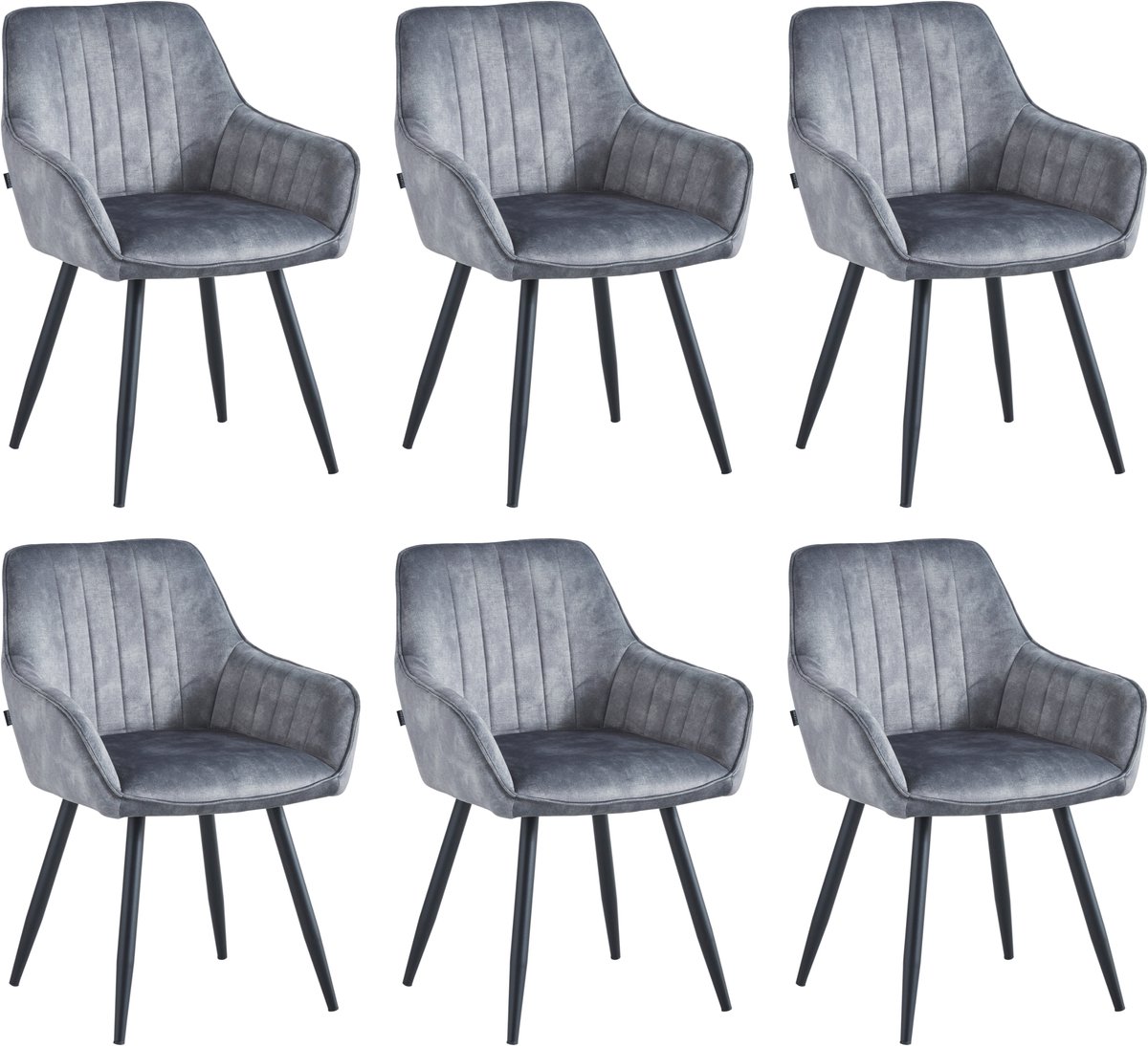 Colenis® - Ozzy Eetkamerstoel - Set Van 6 - Grijs - Adoré Velvet - Industrieel - Met armleuning