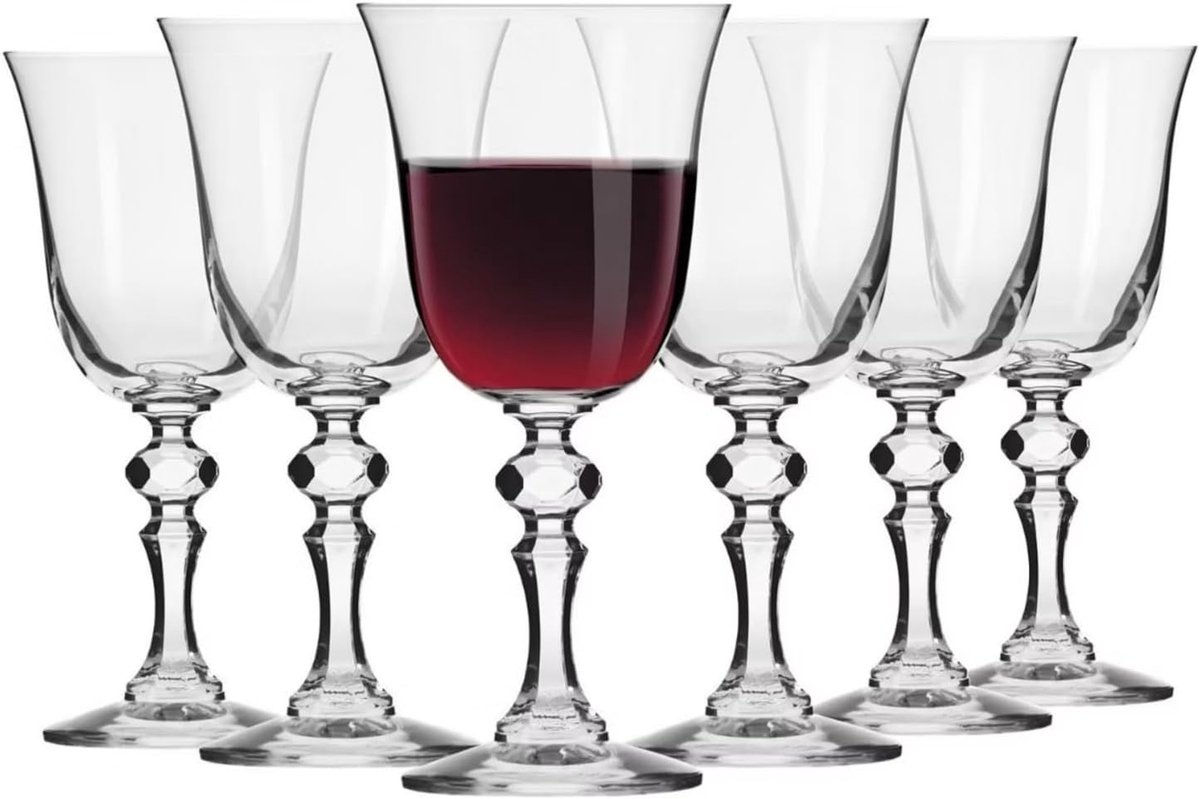 Kleine rode wijnglazen, set van 6, 220 ml, Krista-collectie, kristalglas, perfect voor thuis, restaurants en feestjes, vaatwasmachinebestendig