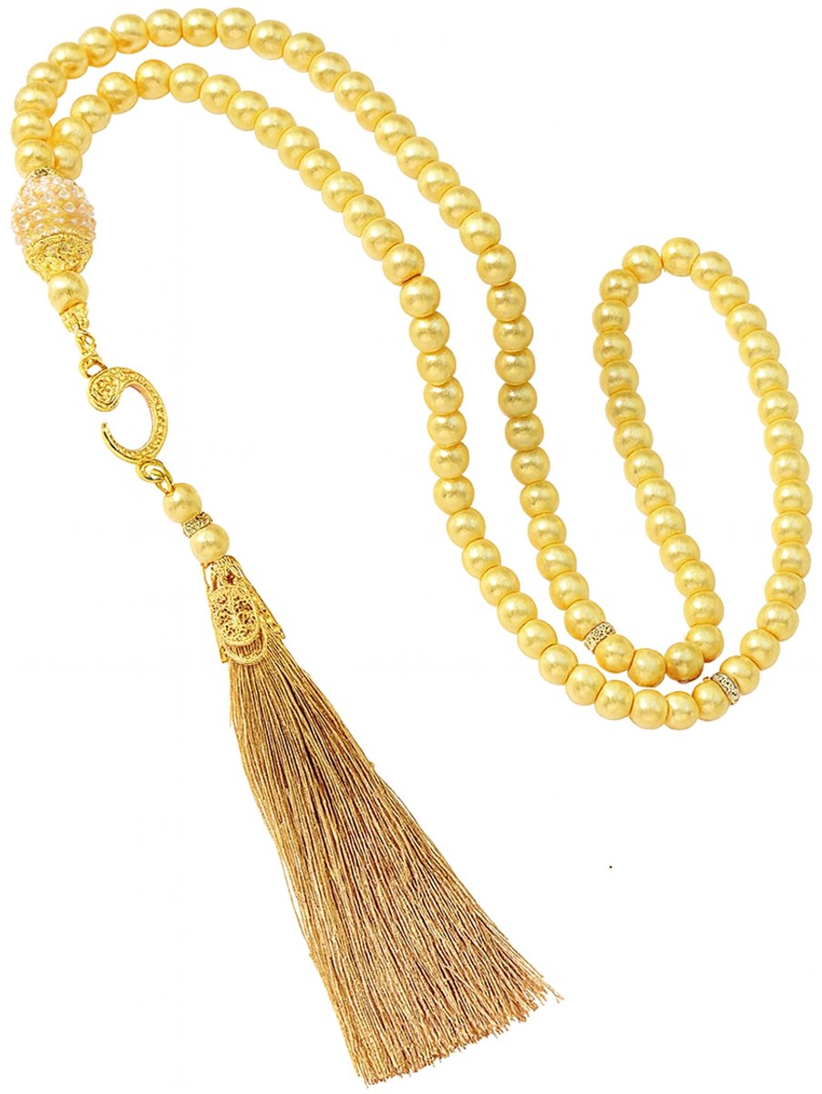 Baraka Treasures Luxe Tasbih - Tasbih - 99 Kralen - Parels - Islamitische Gebedskralen - Misbaha - Subha - Handgemaakte Kwaliteit - Voor Dhikr & Cadeau - Goud