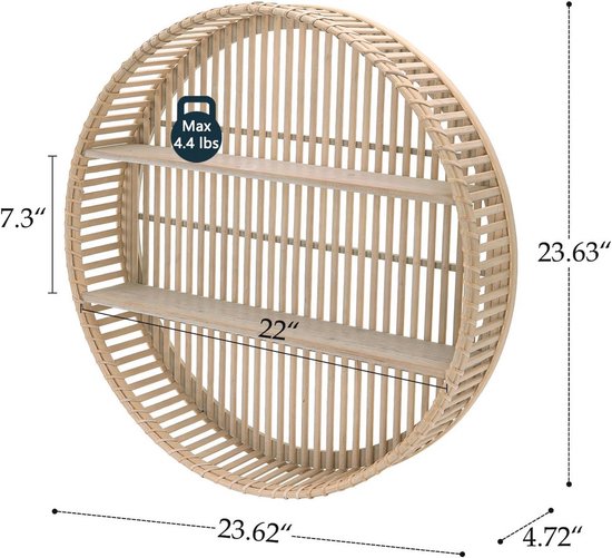 Muurplank Rond Sfeervolle Ronde Rieten Wandplank - 3 Tiers Boho Muurplank voor Home ...