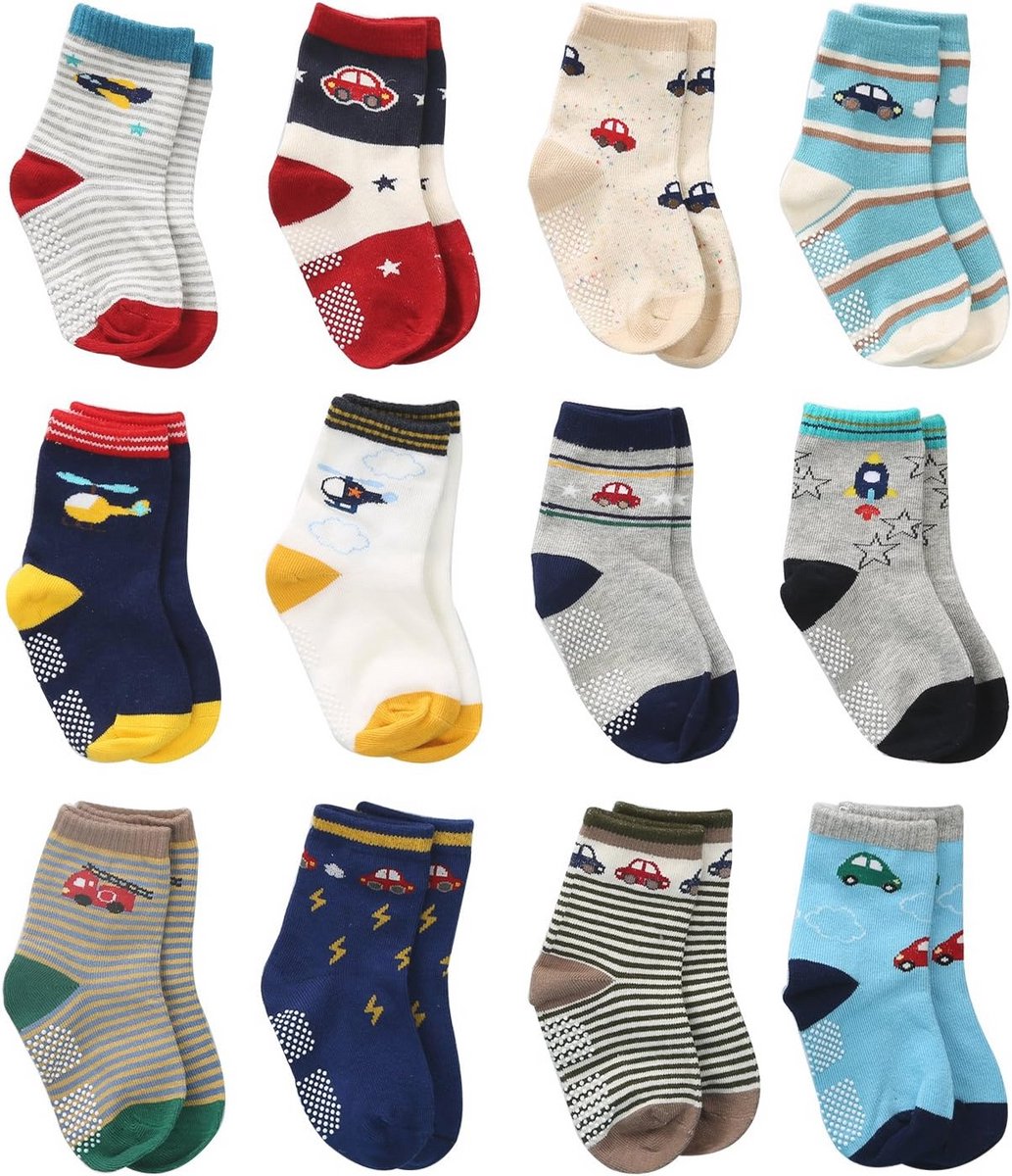 Leuke katoenen 12 paar baby jongens anti-slip sokken met handgrepen