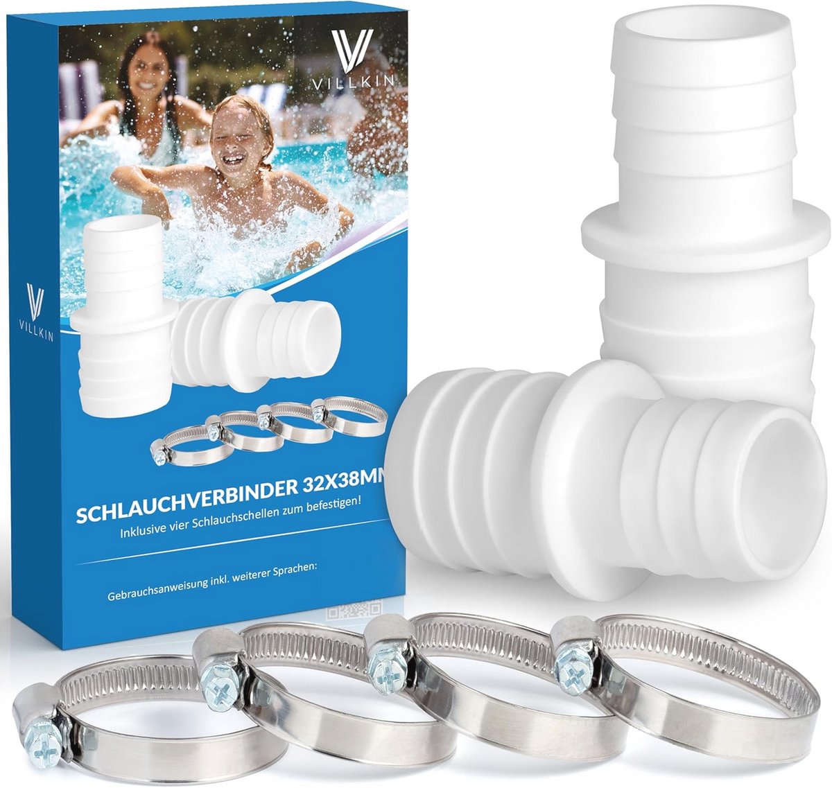 Slangaansluitingen en Slangklemmen Set voor Zwembaden - 2 Stuks 32 mm x 38 mm