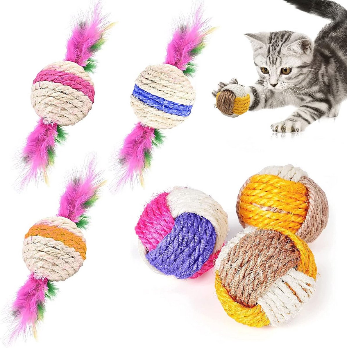 Interactieve Kattenspeelgoedballen - 6 Stuks Milieuvriendelijk Sisal