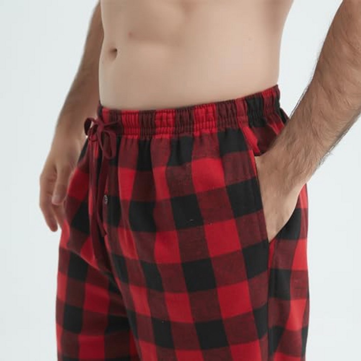 Comfortabele heren pyjamabroek van flanel en katoen met zakken en knoopgulp