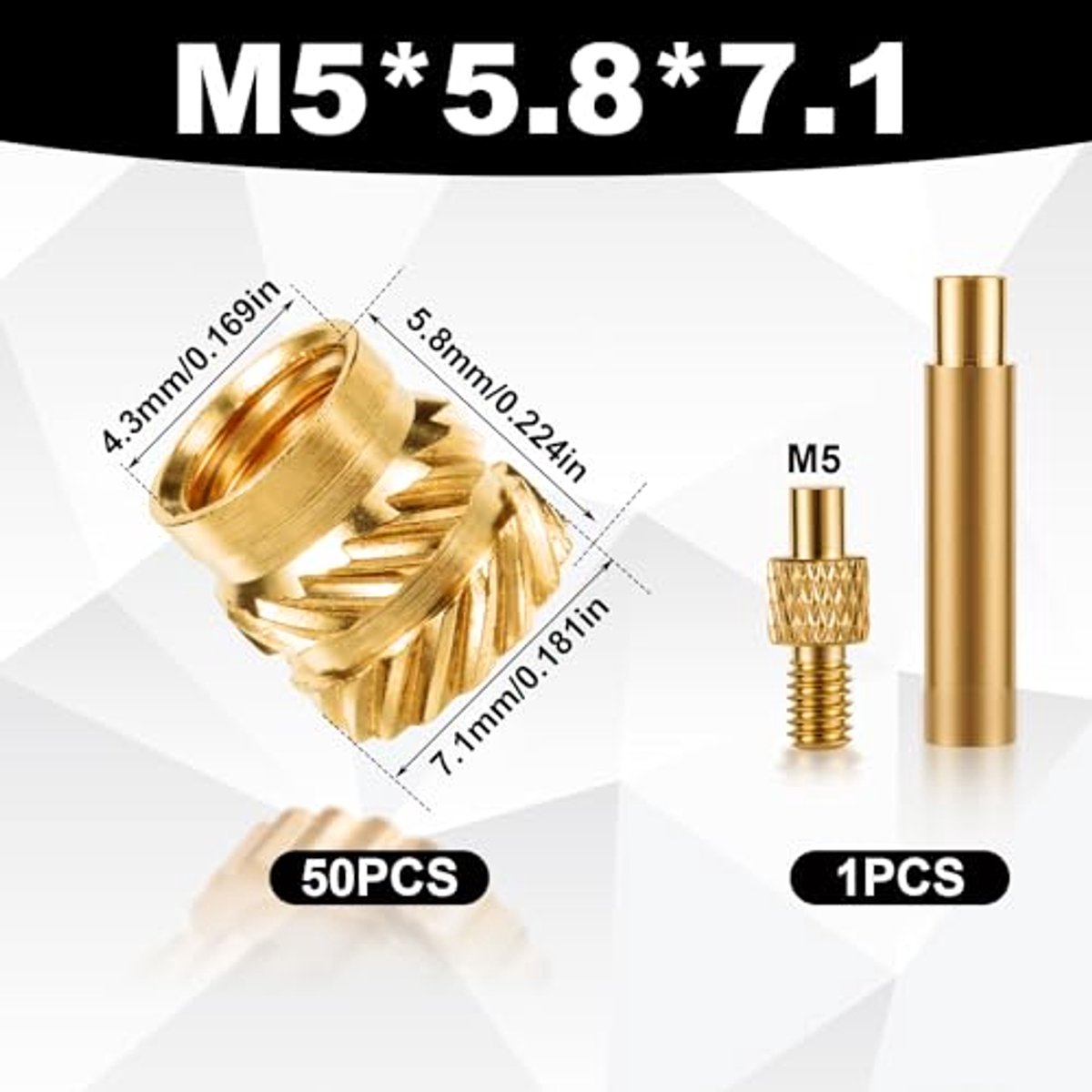 50 stuks 3D-geprinte messing moeren, M5x5.8x7.1mm met schroefdraad, hittebestendige inzetpunt voor M5 & 1 lasadapter, hittebestendige moer, compatibel met Weller SP40NUS en T18-ijzers