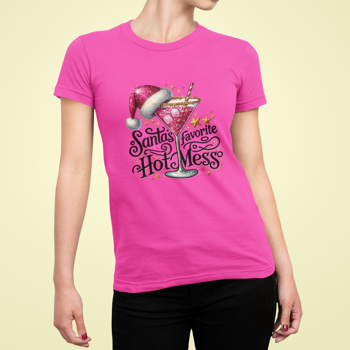 Hot Mess Santa - T-shirt Vrouw - T-shirt Roze - Kerst T-shirt - Maat M - Kerst Cadeau Vrouwen - Limited Edition