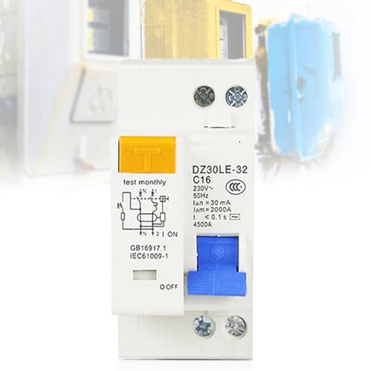 Veiligheidsschakelaar 16A AC230V 30mA 1P+N met lekbeveiliging en overstroombeveiliging