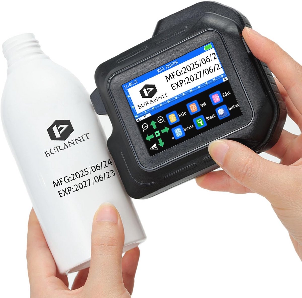 Mini inkjetprinter - Draagbare handprinter met 12,7 mm mondstuk en 2,8 inch touchscreen voor tekst, logo en datum afdrukken