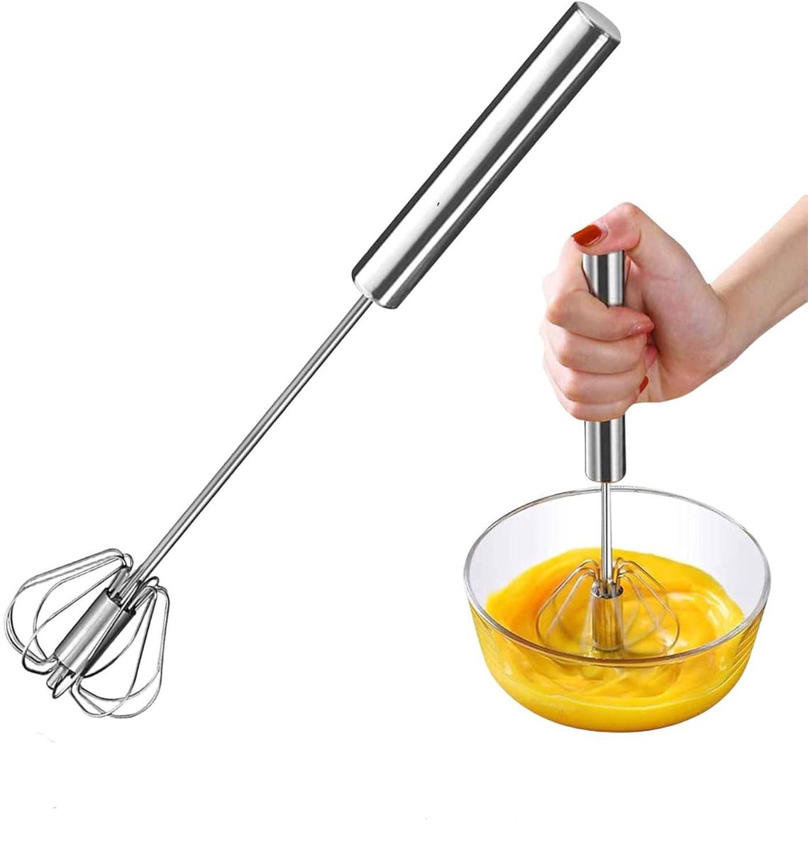 Eierklopper - Roestvrijstalen eierklopper - Draaiende duwmixer (halfautomatisch) - Keukengerei - Eierklopper - Minimixer - Kookgerei