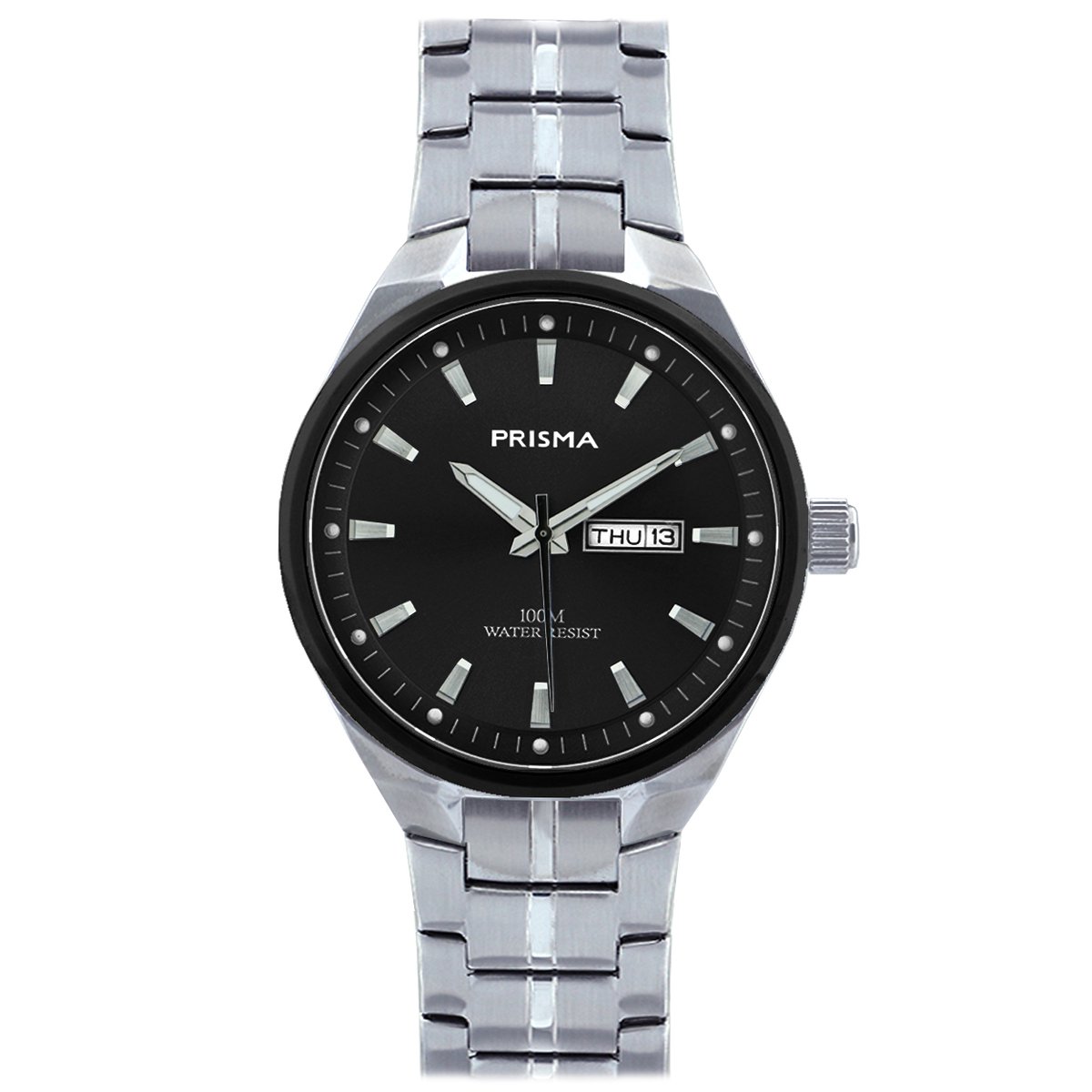 Prisma horloge P.2436-0 Century zwart staal dag-datum