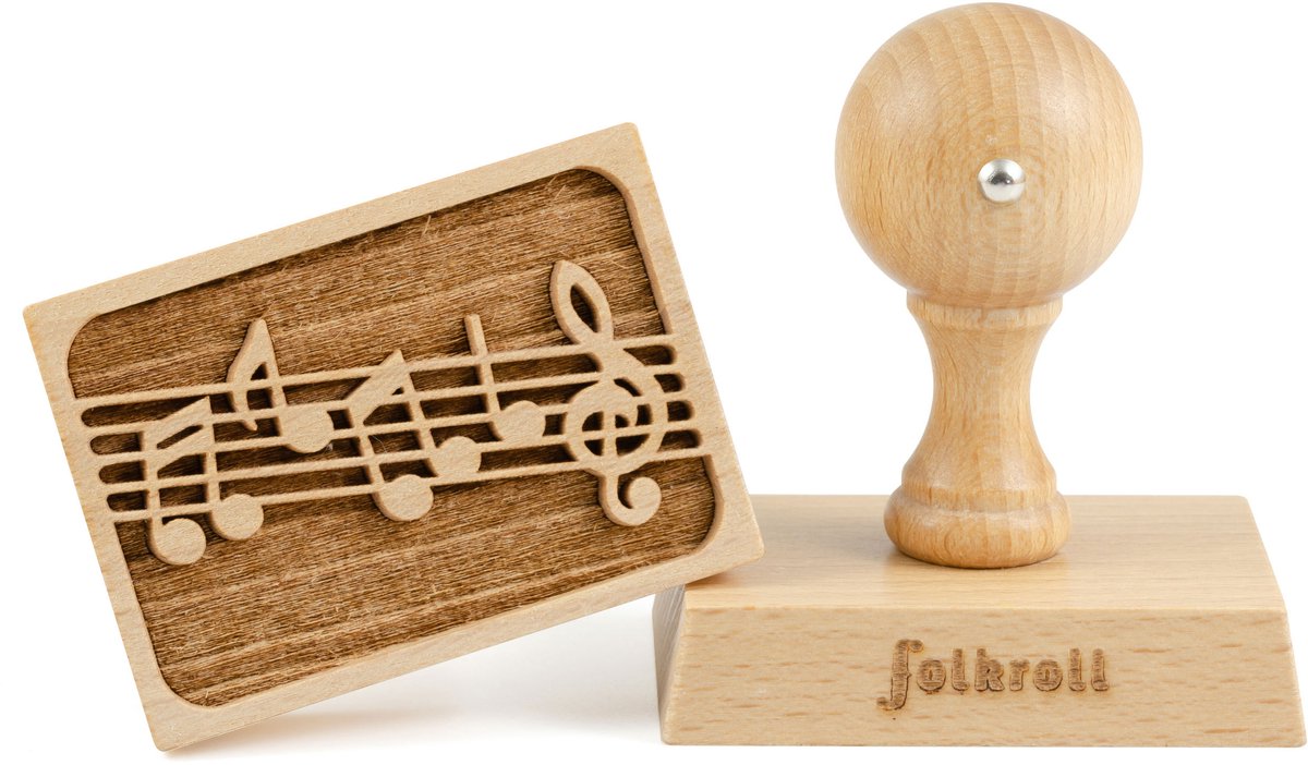 Folkroll koekjesstempel muziek, 70x50 mm, koekjesstempel, bakstempel, koekje, stempel, motief, beukenhout, 334768