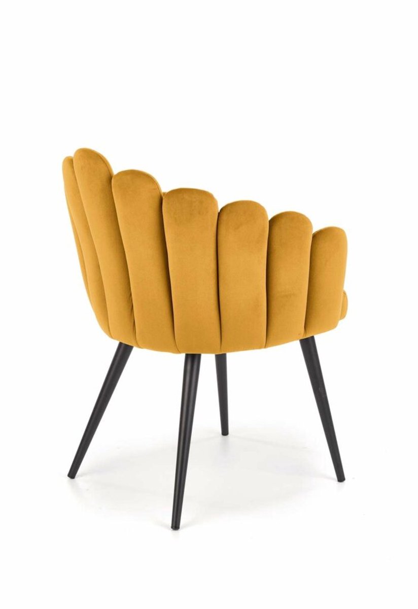 Eetkamerstoel Urbanhome Velura Luxe – Gele Velvet Design Stoel – Metalen Onderstel Zwart – Comfortabele Keukenstoel – Moderne Eetkamerstoel – 65 x 62 x 85 cm