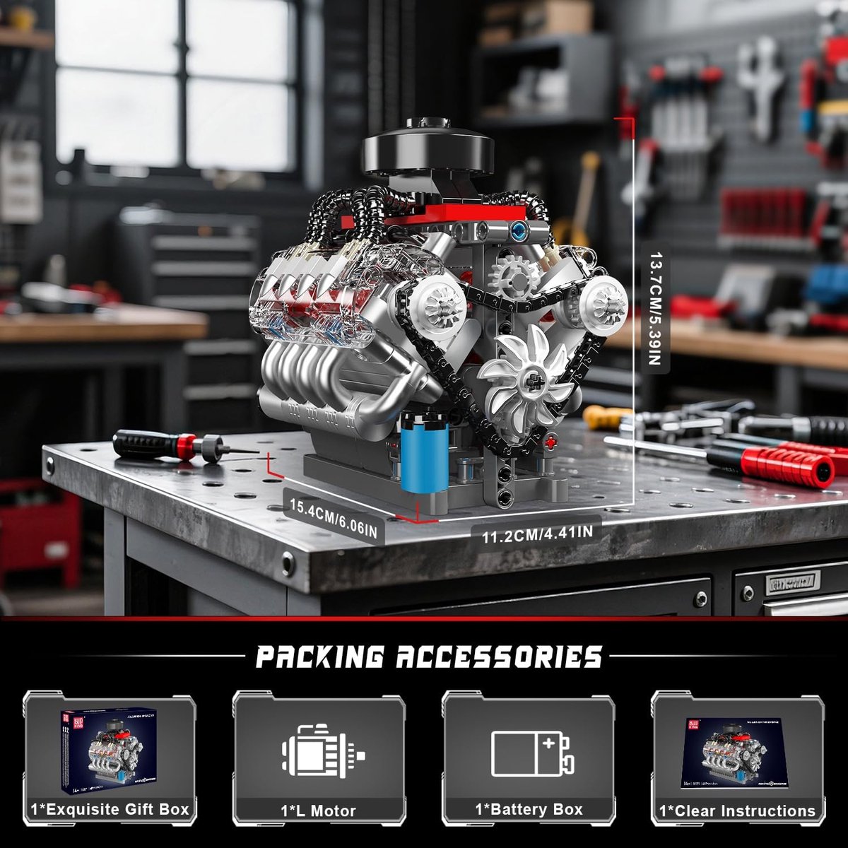 Mould King 10171 Icons Technic V8 formule 1 motor | F1 speed champions modelbouw | Creator classic bouwpakket compatibel met lego | Technische speelgoed ideas voor expert volwassenen & kinderen | Bouwdoos met 535 bouwstenen — afbeelding 5