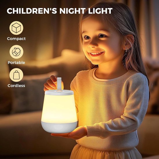 Kindernachtlampje, touchscreen, afstandsbediening, oplaadbare LED, geschikt voor baby's en zwangere vrouwen, 4 instelbare standen, 16 kleuren, nachtlampje voor volwassenen, bedlampje, slaapkamer (wit) van Merkloos — afbeelding 4