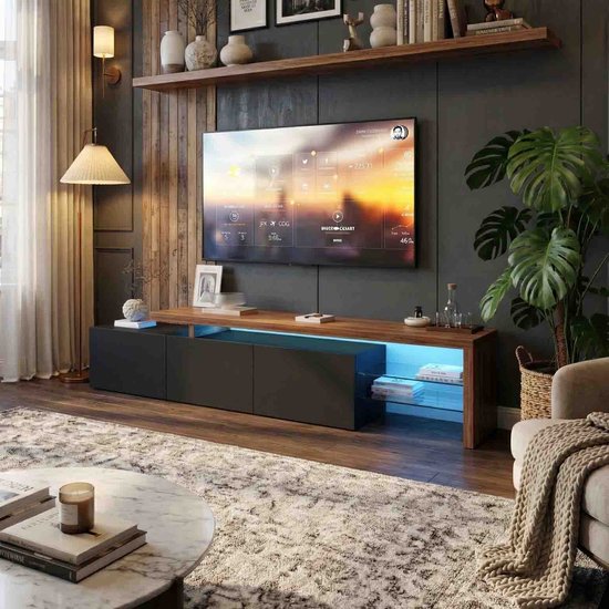 HOMCOM TV lowboard tv-tafel tv-meubel met kast 2 lades houten poten woonkamer wit 120 x 28 x 44 cm