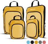 Volcan Compression Packing Cubes - Koffer Organizer Set - Met Compressierits - Backpack & Koffer - Set van 4 - Oker
