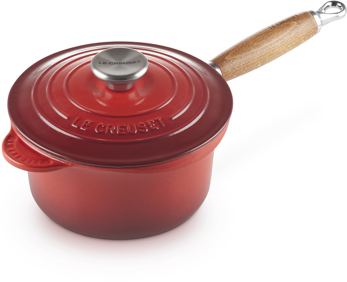 Le Creuset Steelpan met deksel en houten handvat KersenroodØ 18cm 1,8l