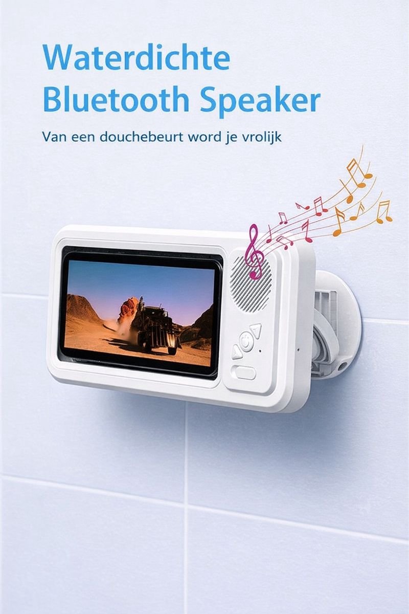 Waterdichte telefoonhouder met speaker voor badkamer - Douche - Ophangbare telefoonhoes met geluid speaker - Touchscreen - Geschikt voor bijna alle telefoons - Sterke plakkracht - wit