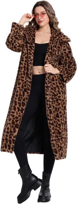 Joya Party® Lange Luipaard Bontjas Dames | Faux Fur Leopard Print | Foute Pimp Jas & Carnaval Outfit | Leeuw & Tijger & Luipaard & Panter Print Kostuum | Warm & Trendy | Maat L/XL