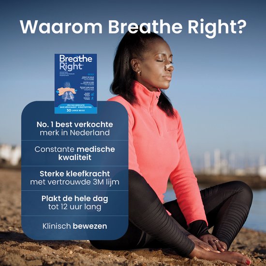 Breathe Right Anti Snurk Neusstrips - Neusspreider - Neuspleisters - Normale Huid - Large 30 stuks - Huidskleurig - Goede Nachtrust - Huidvriendelijk - Ideaal bij Verkoudheid en Allergieën