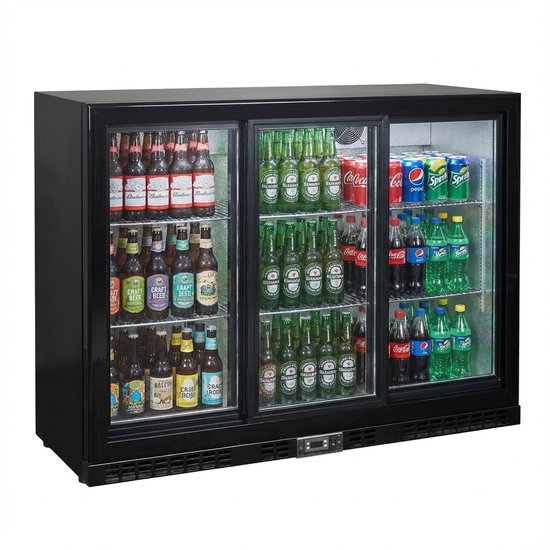 HCB® - Professionele Horeca Barkoelkast - Glasdeur koelkast met glazen schuifdeur - Koeling met glazen deur - Flessenkoelkast - Drankenkoelkast klein - Bier koelkast - 52x135x84 cm (DxBxH) - 70 kg - Frigo - 7925